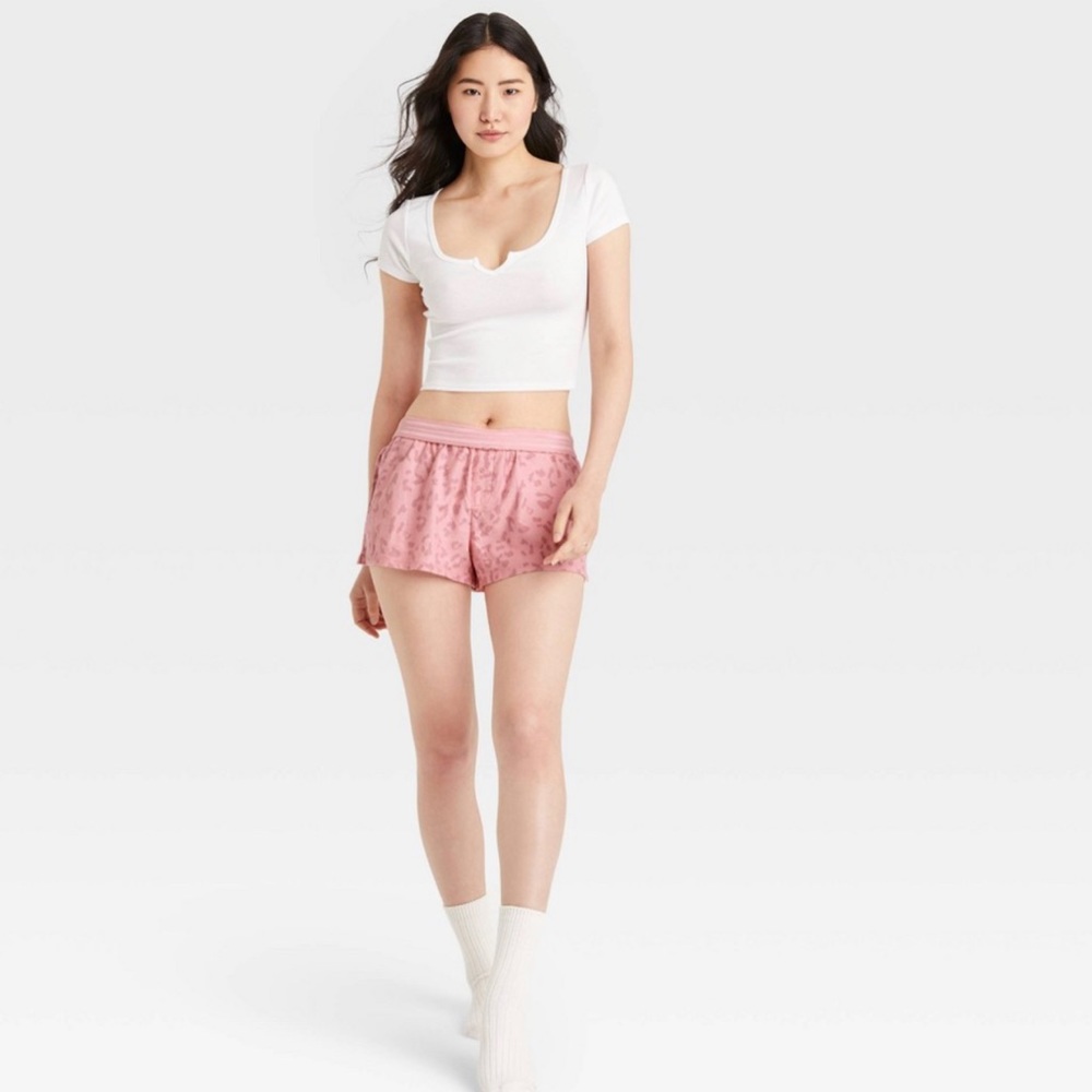 Pink Women's Animal Print Foldover Waistband Boxer Shorts - Colsie Medium NWT
